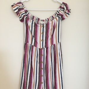 off the shoulder striped dress